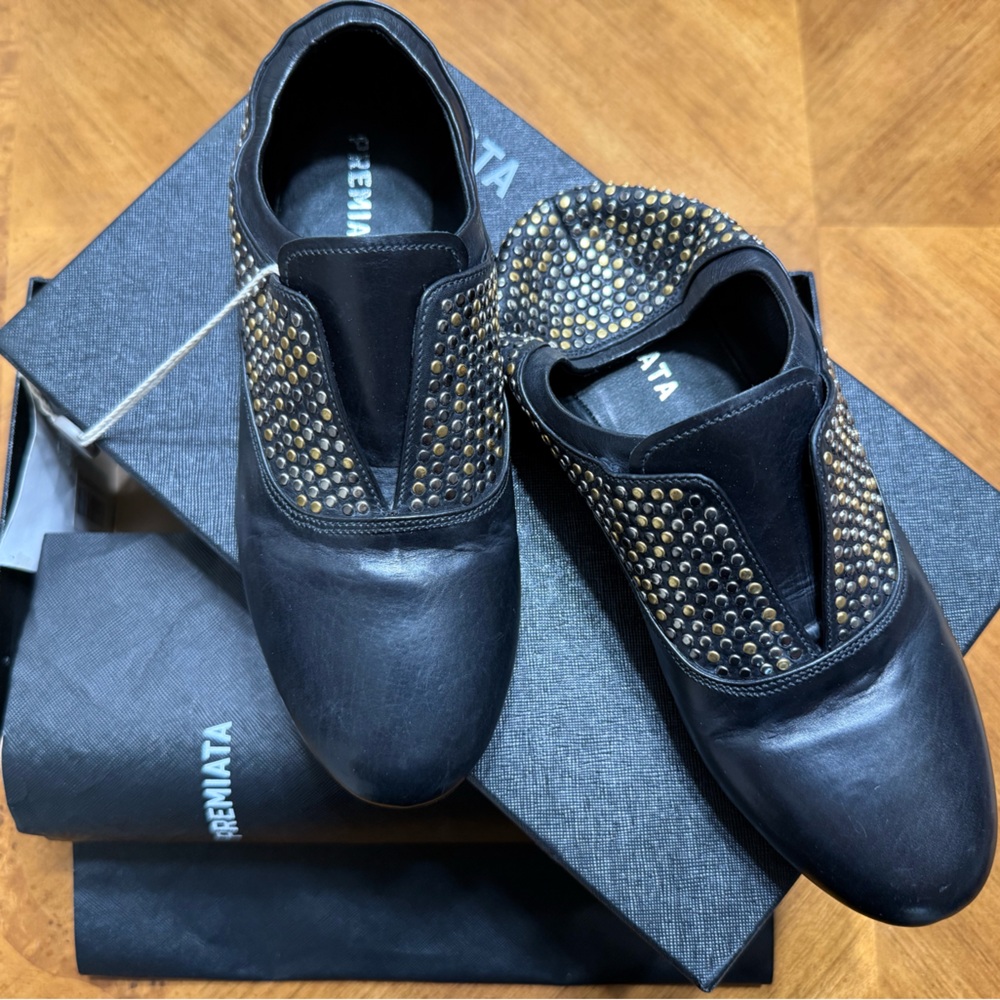 Premiata Black Leather Shoes with Gold Accents - Picture 10 of 13